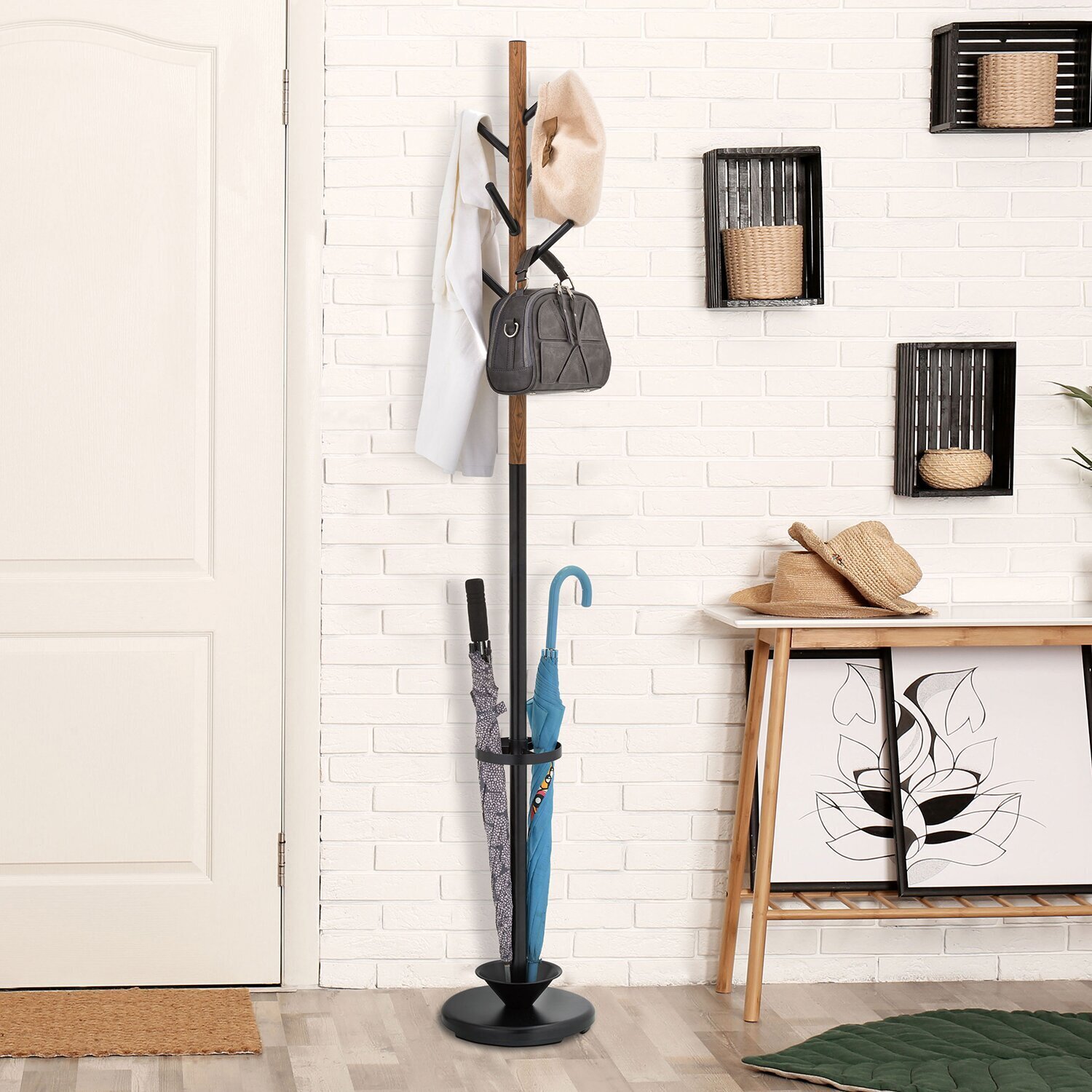 Wooden Coat Rack With Umbrella Stand