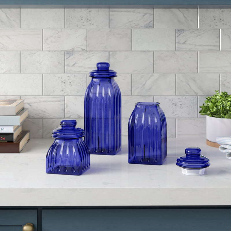 Colored Ribbed Glass Kitchen Canisters