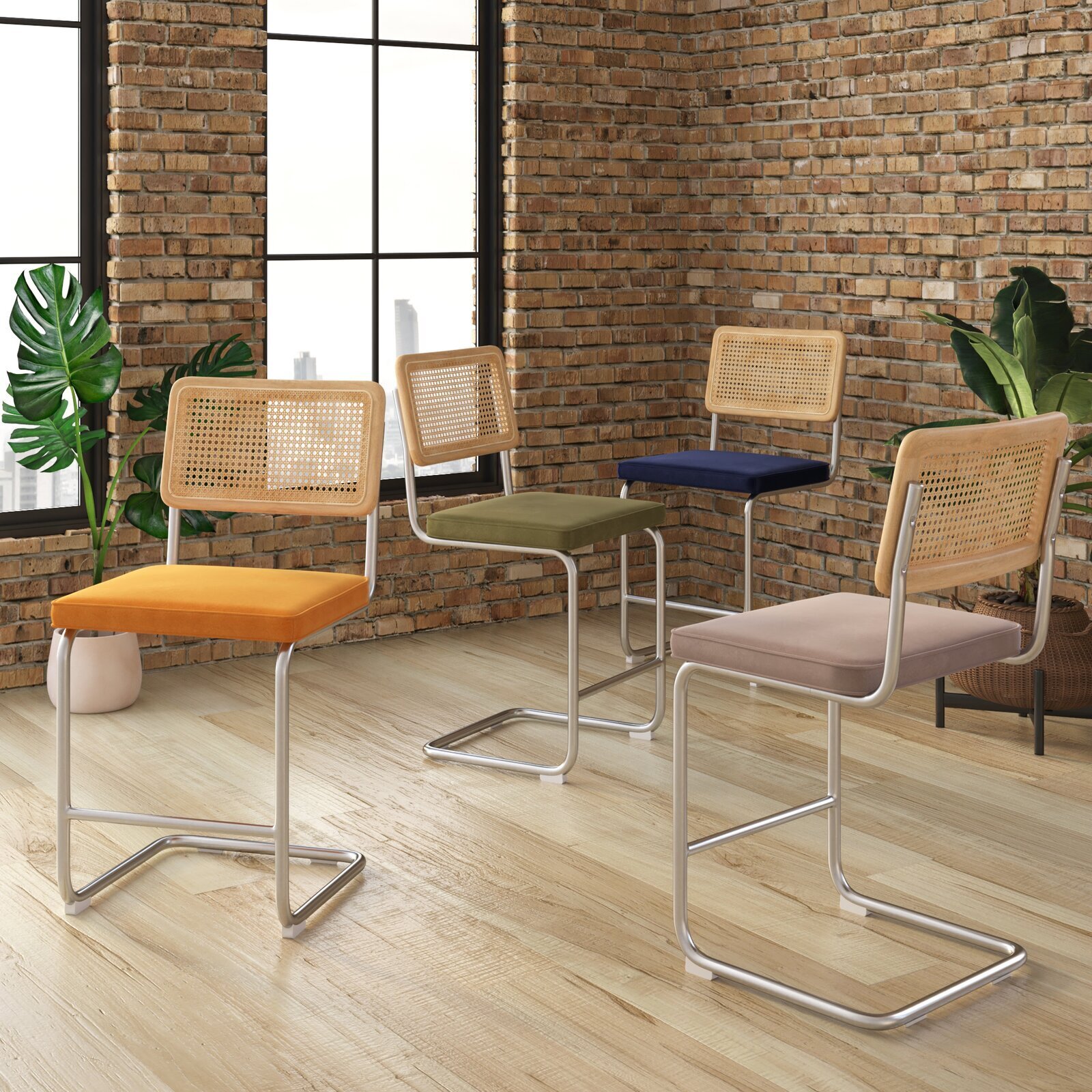 Colorful vintage cane bar stools