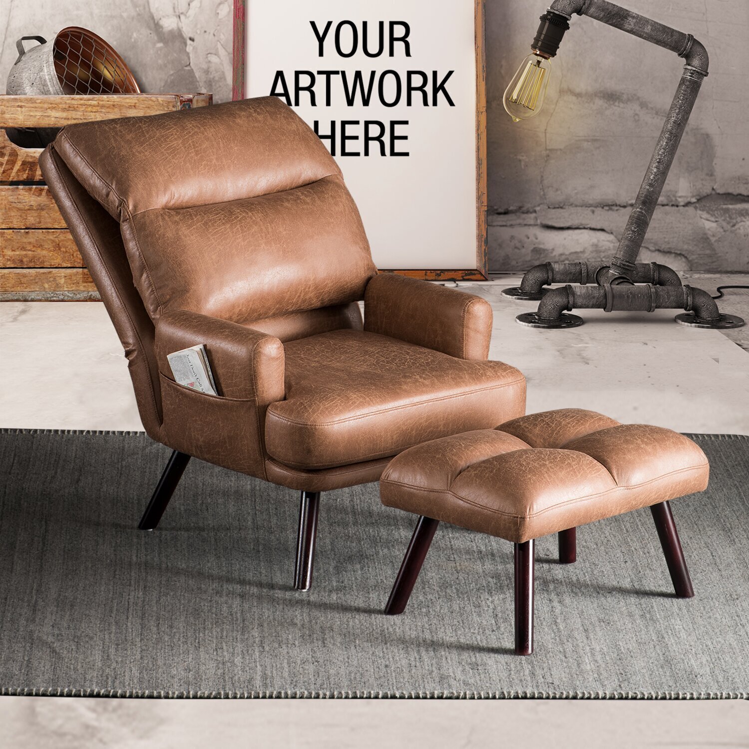 Comfortable Tufted Leather Chair and Ottoman