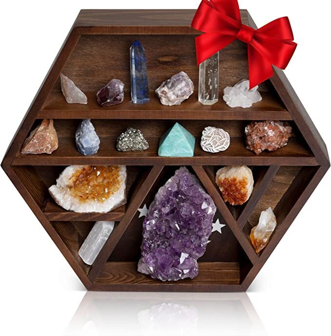 Compact Hexagonal Wall Mounted Wood Display