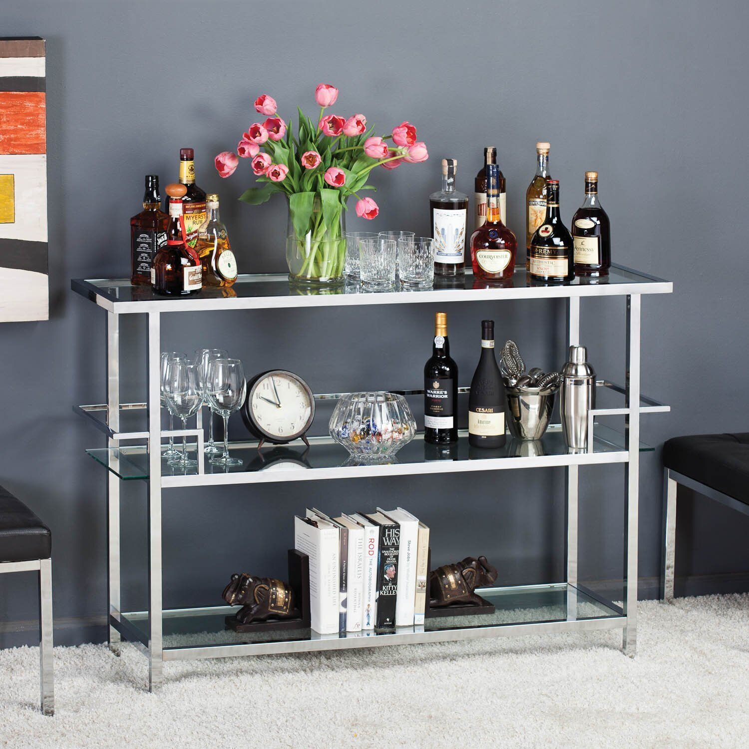 Compact Long Angular Retro Liquor Cabinet