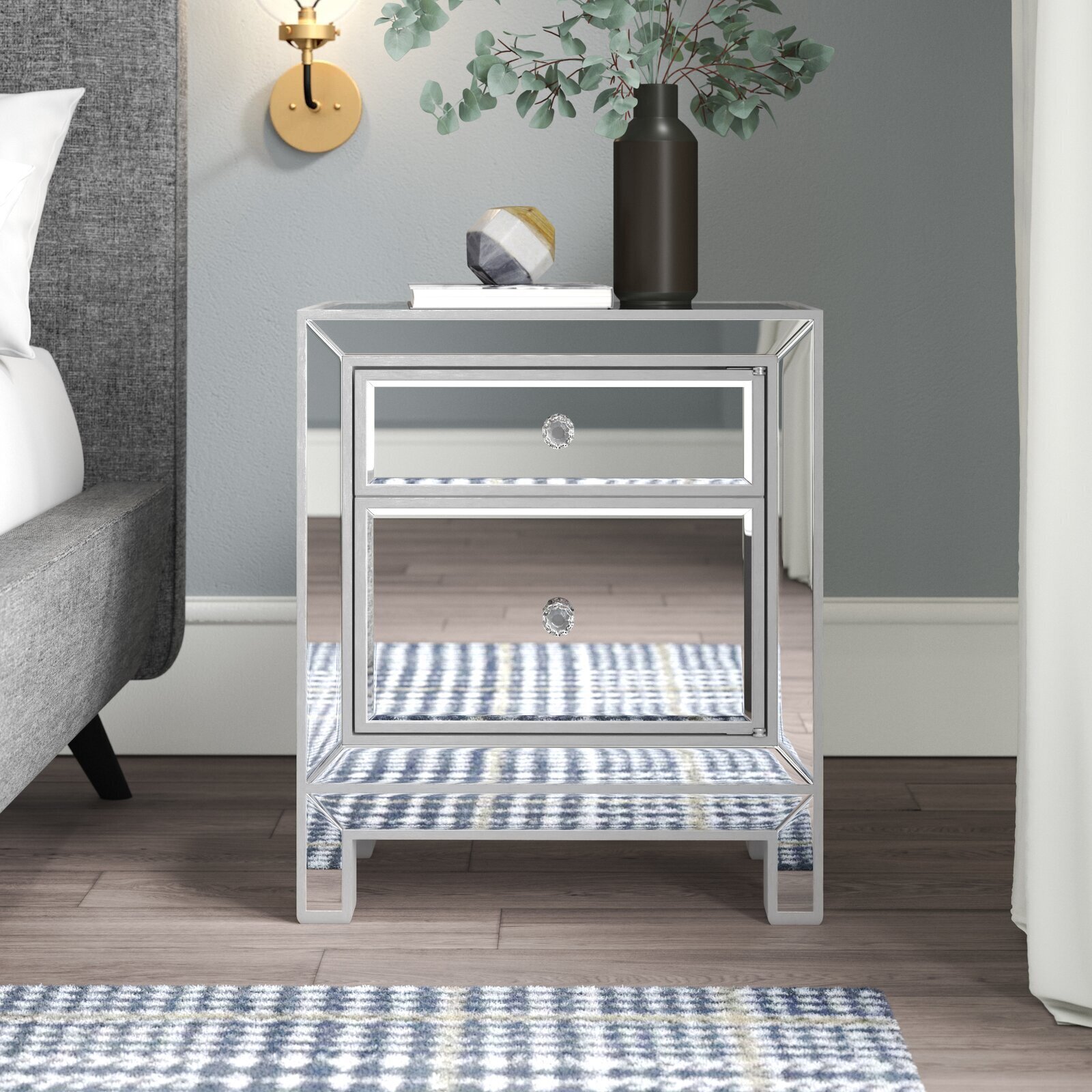 Compact Mirrored Beside Table