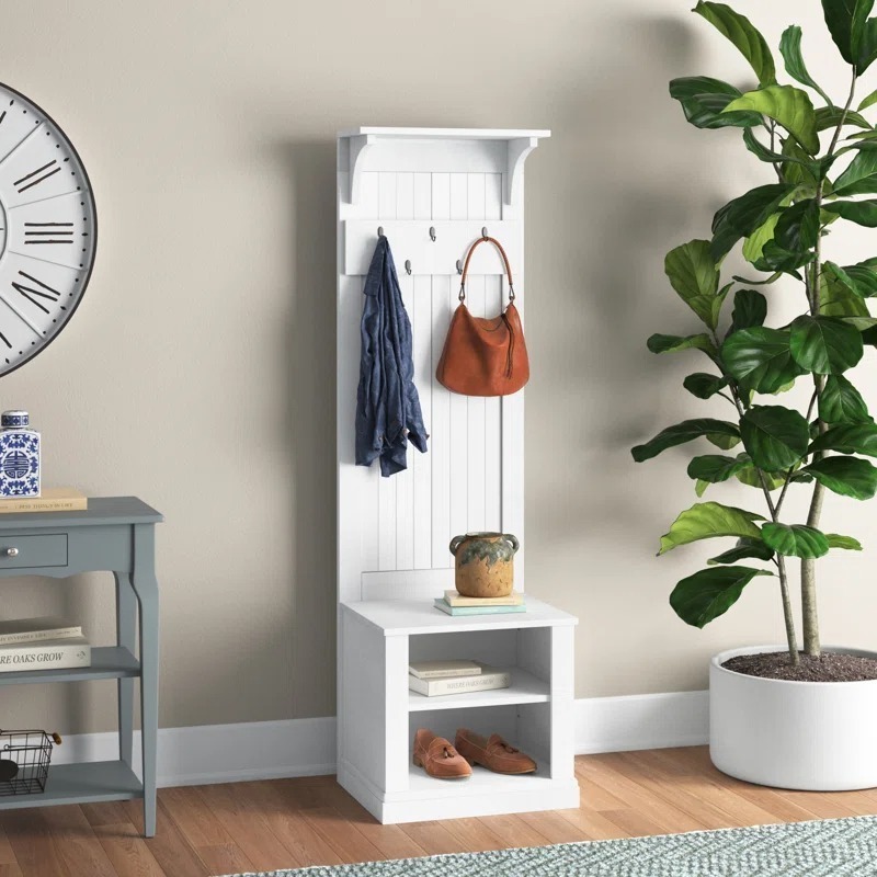 Compact Narrow Multi Storage Wood Hall Tree