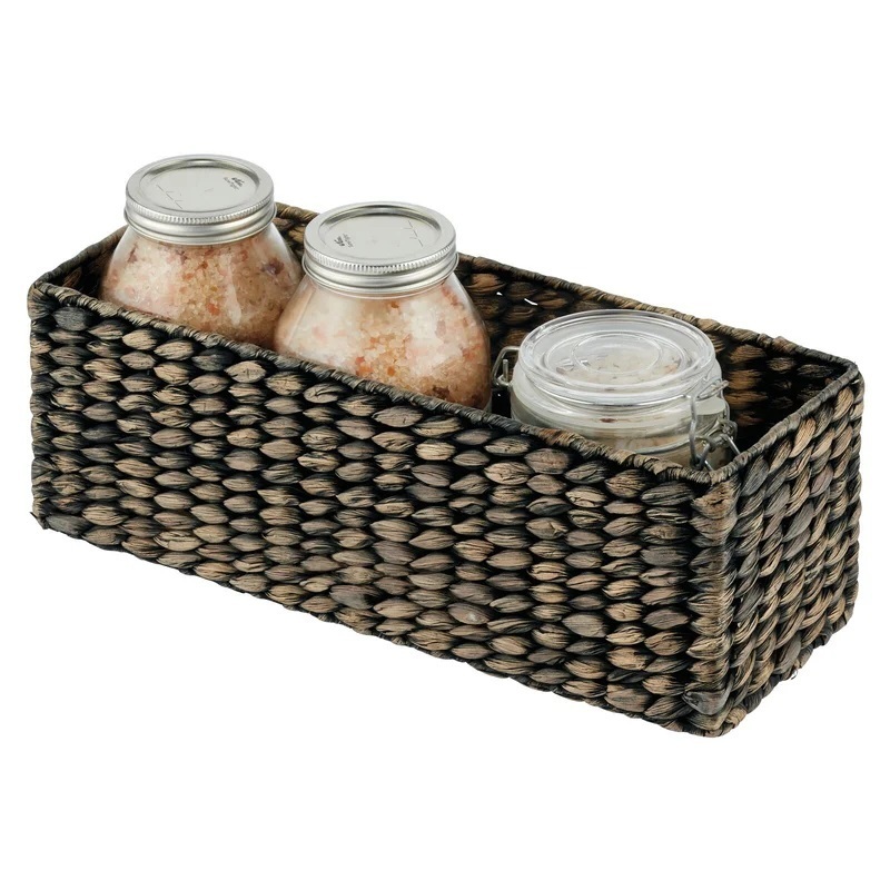 Compact Rectangular Wicker Basket Storage