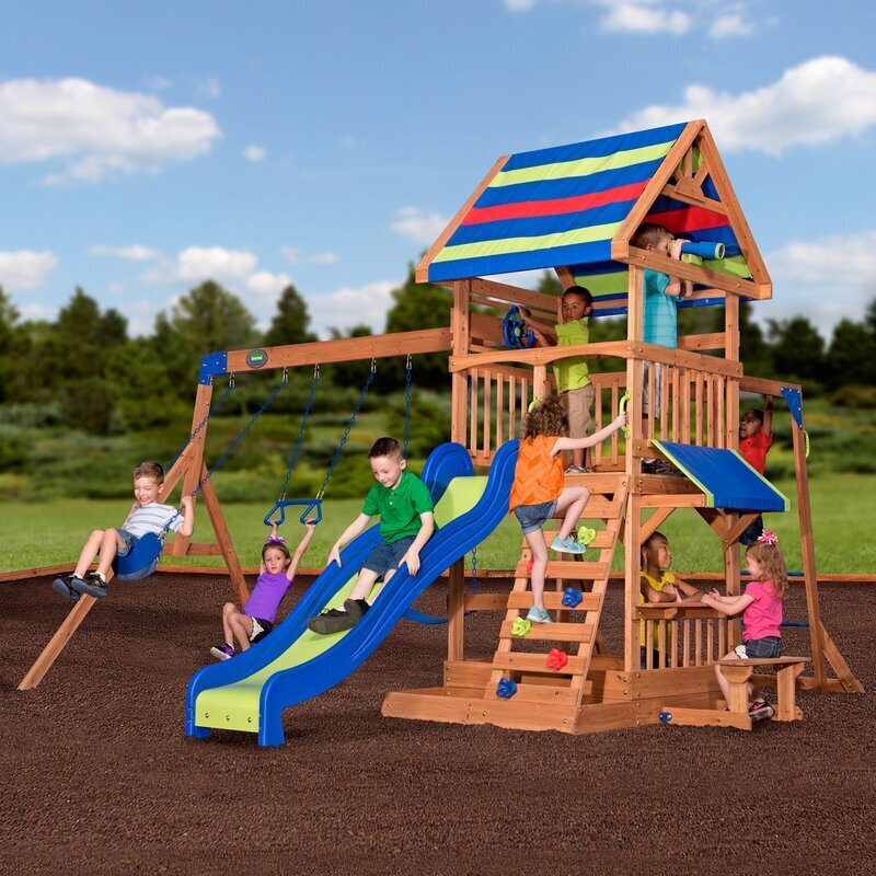 Compact Wood Framed Rainbow Roof Playset