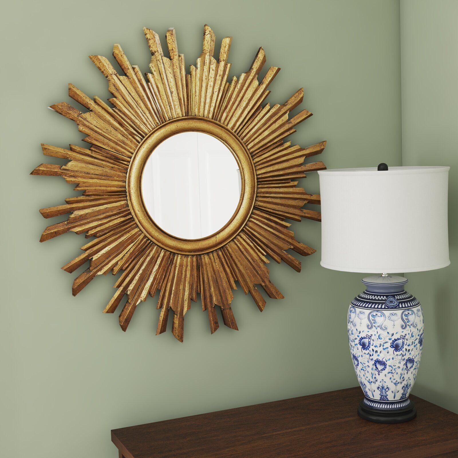 Contemporary Distressed Large Sunburst Mirror