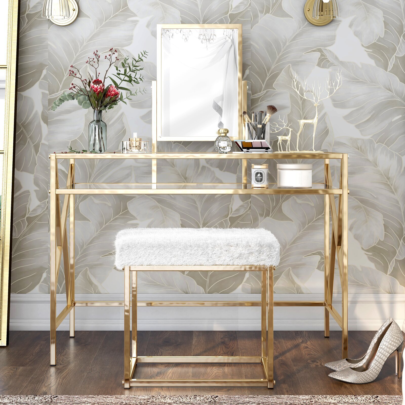 Contemporary Glam Makeup Vanity Table With Mirror