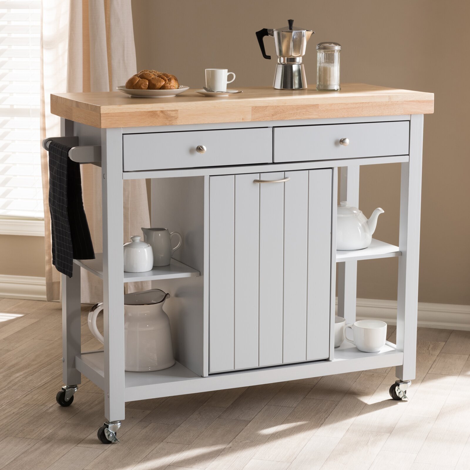 Contemporary Kitchen Island With Trash Bin
