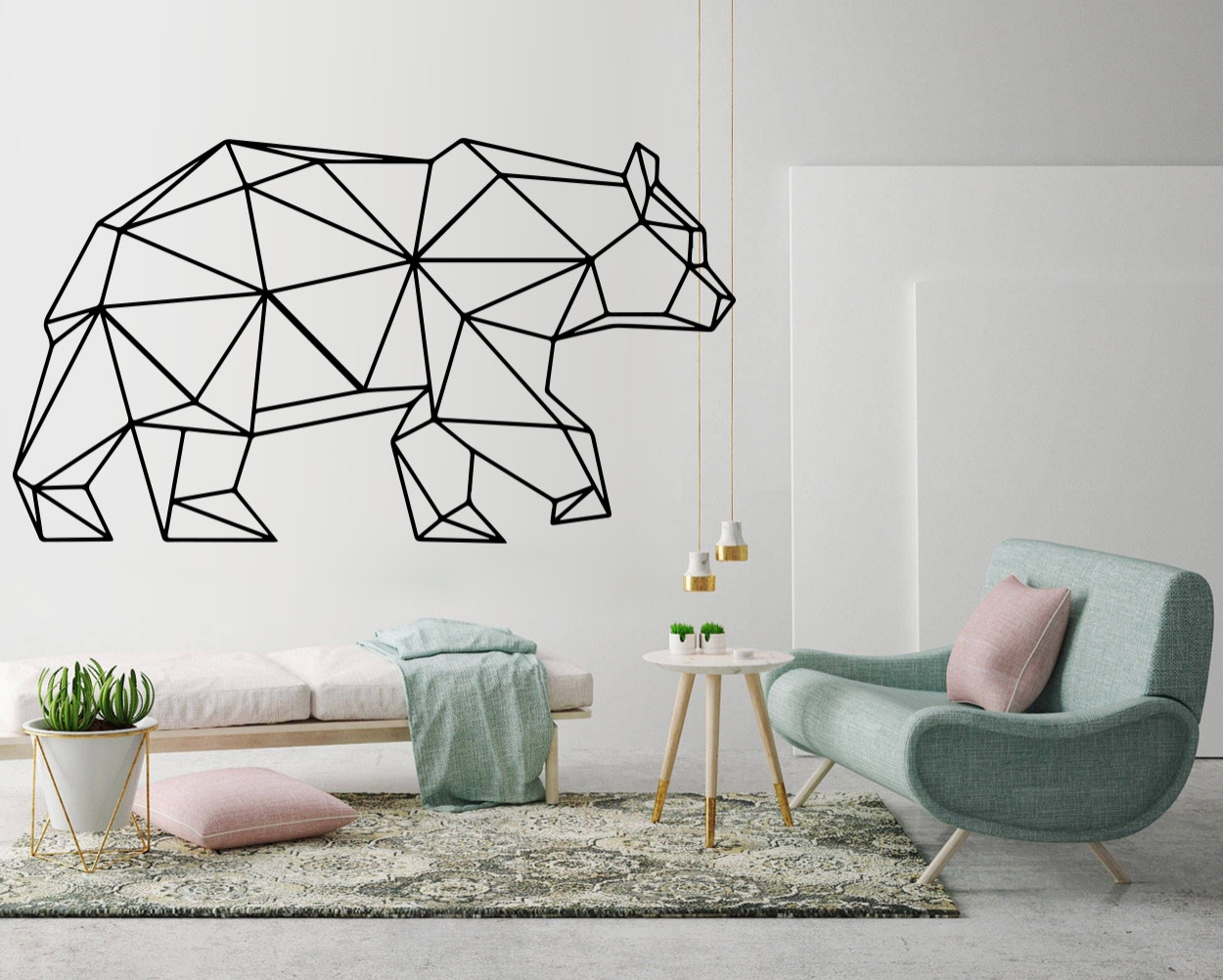 Contemporary minimalist living room with pastel accents