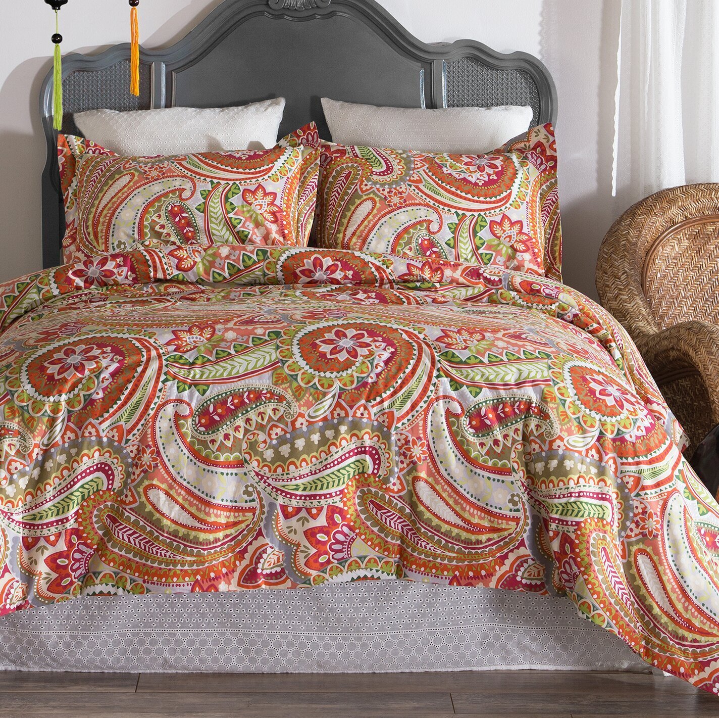 Contemporary Orange Paisley Bedding