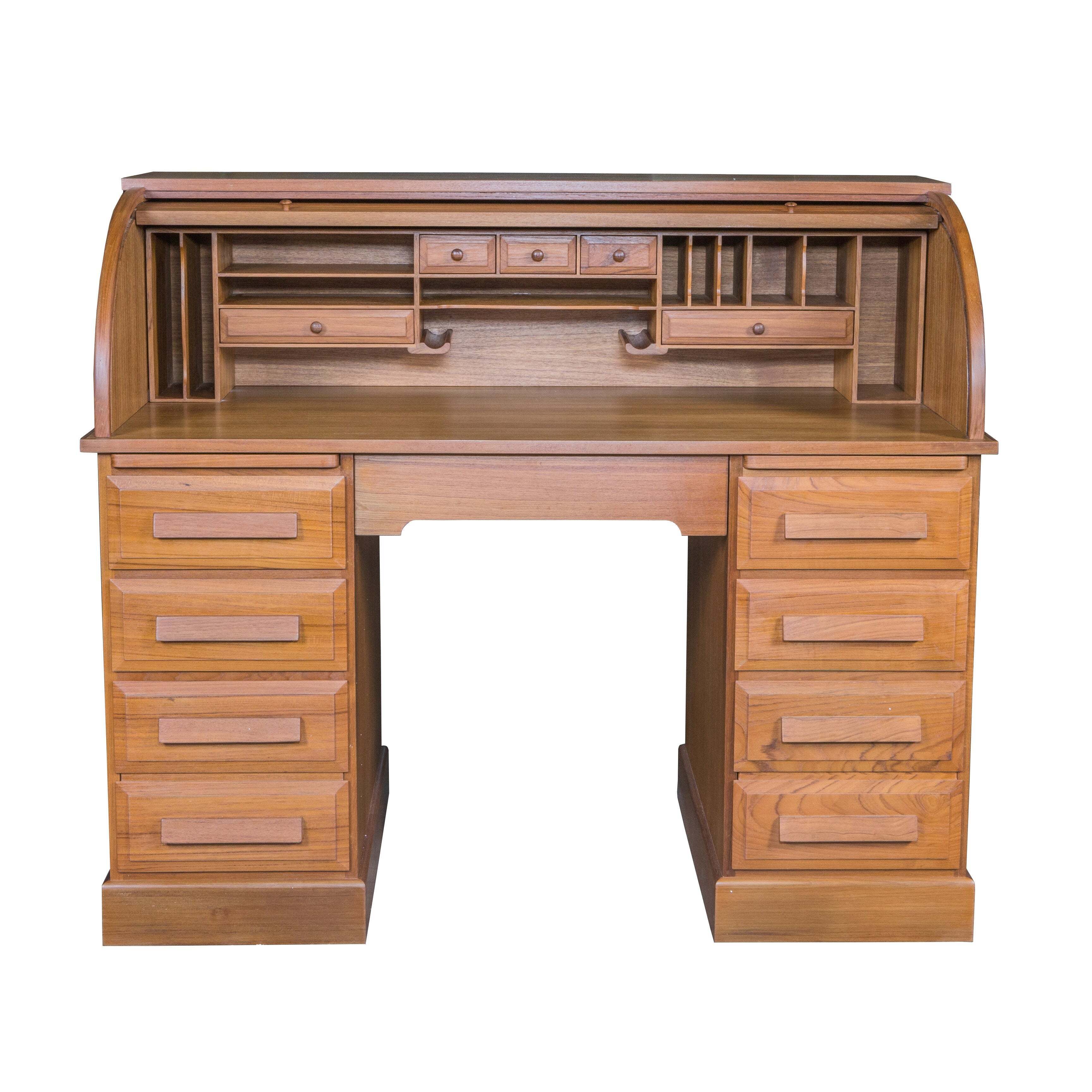 Contemporary Teak Roll Top Desk