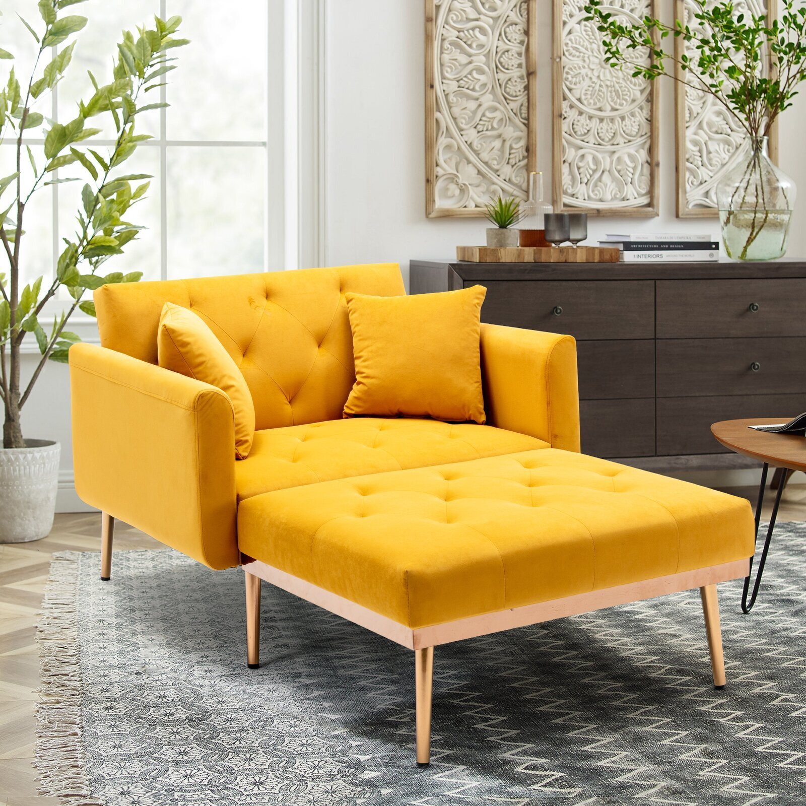 Contemporary Tufted Arm Bedroom Chaise Lounge