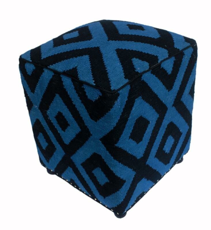 Contrasting Blue and Black Kilim Ottoman
