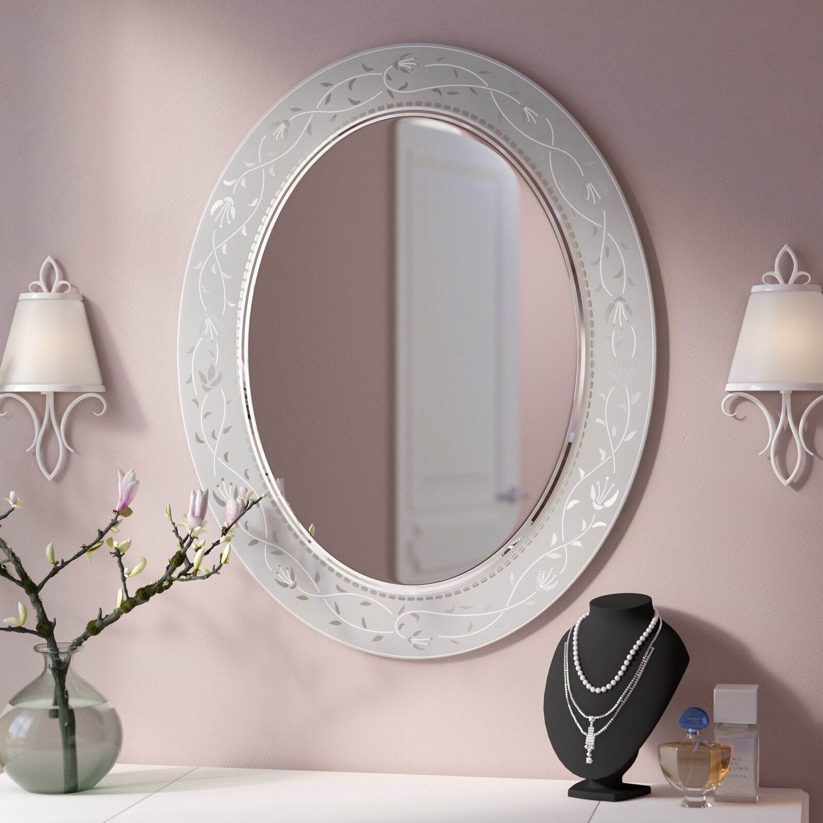 Antique White Oval Mirror
