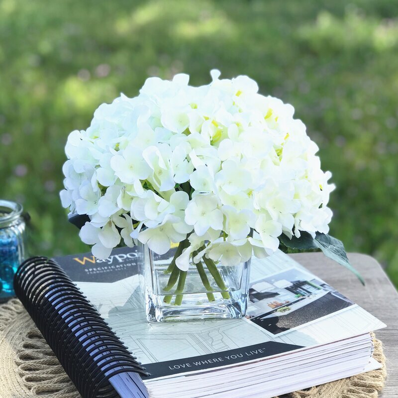 Cream Colored Faux Hydrangea with Vase