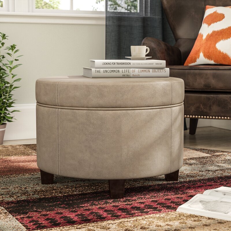 Cream Round Leather Footstool: