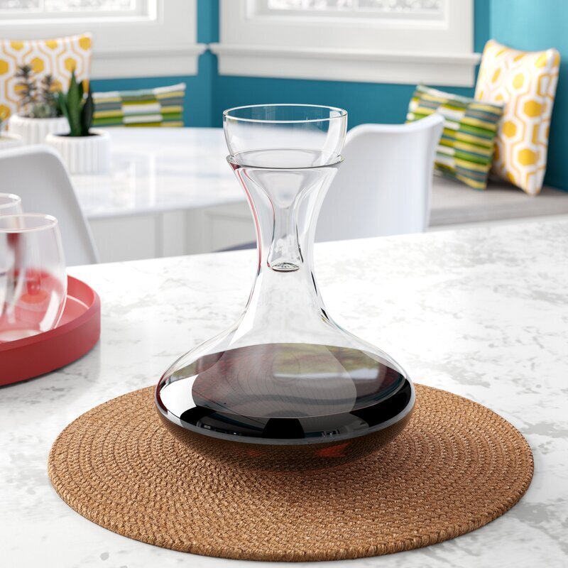 Curved blown glass wine decanter