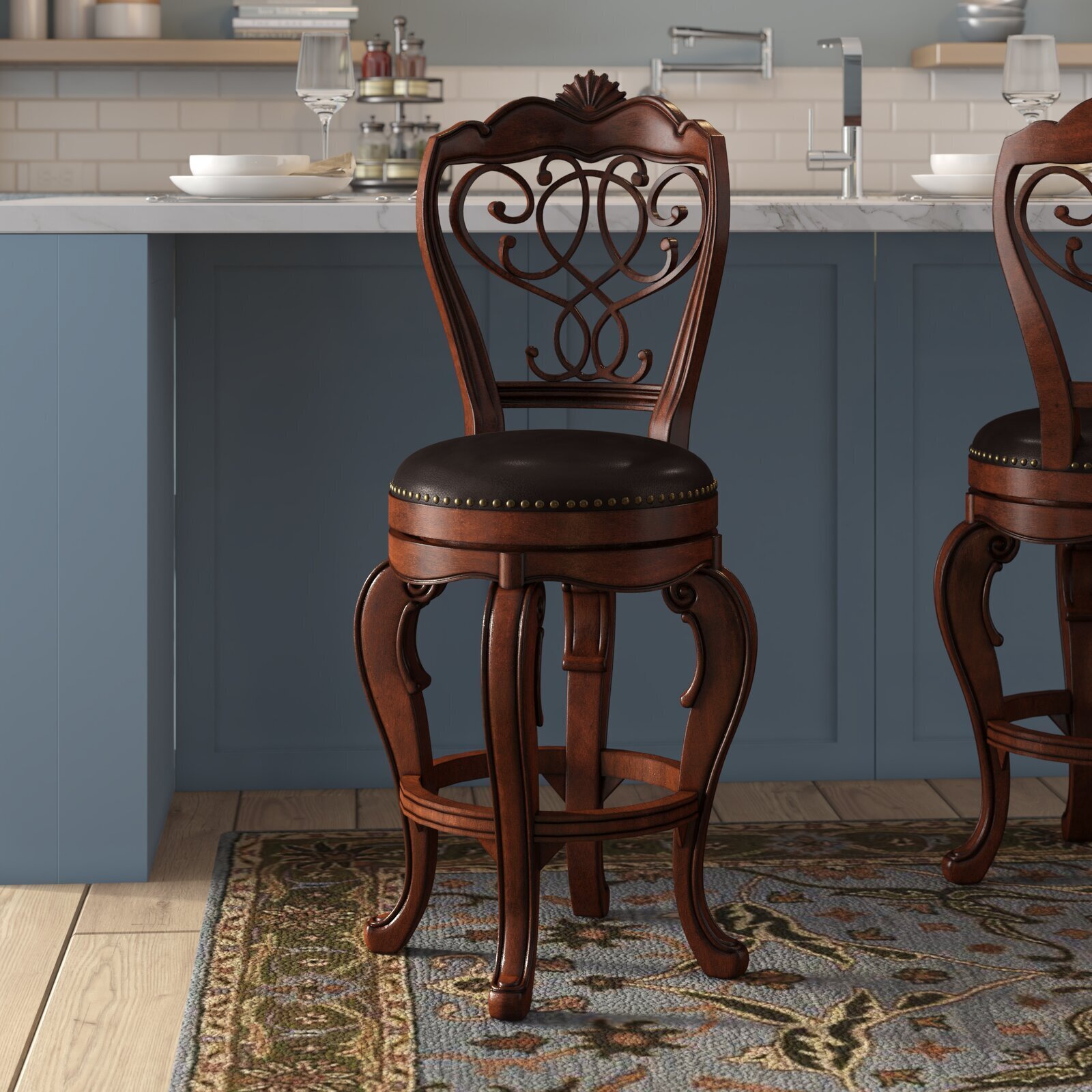 Curvy Designer Wooden Bar Stool That Swivels