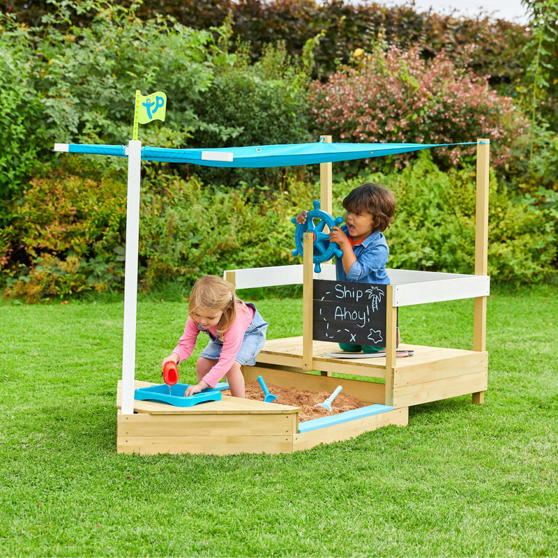 Cute Sailboat Style Wood Sandbox With Cover
