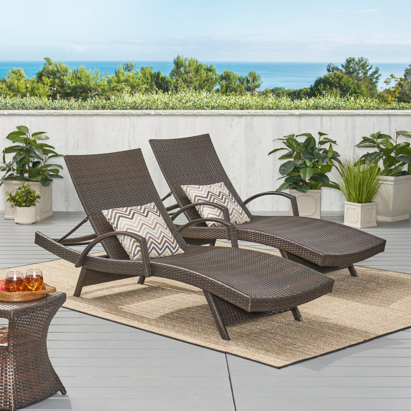 Dark Brown Rattan Chaise Lounges