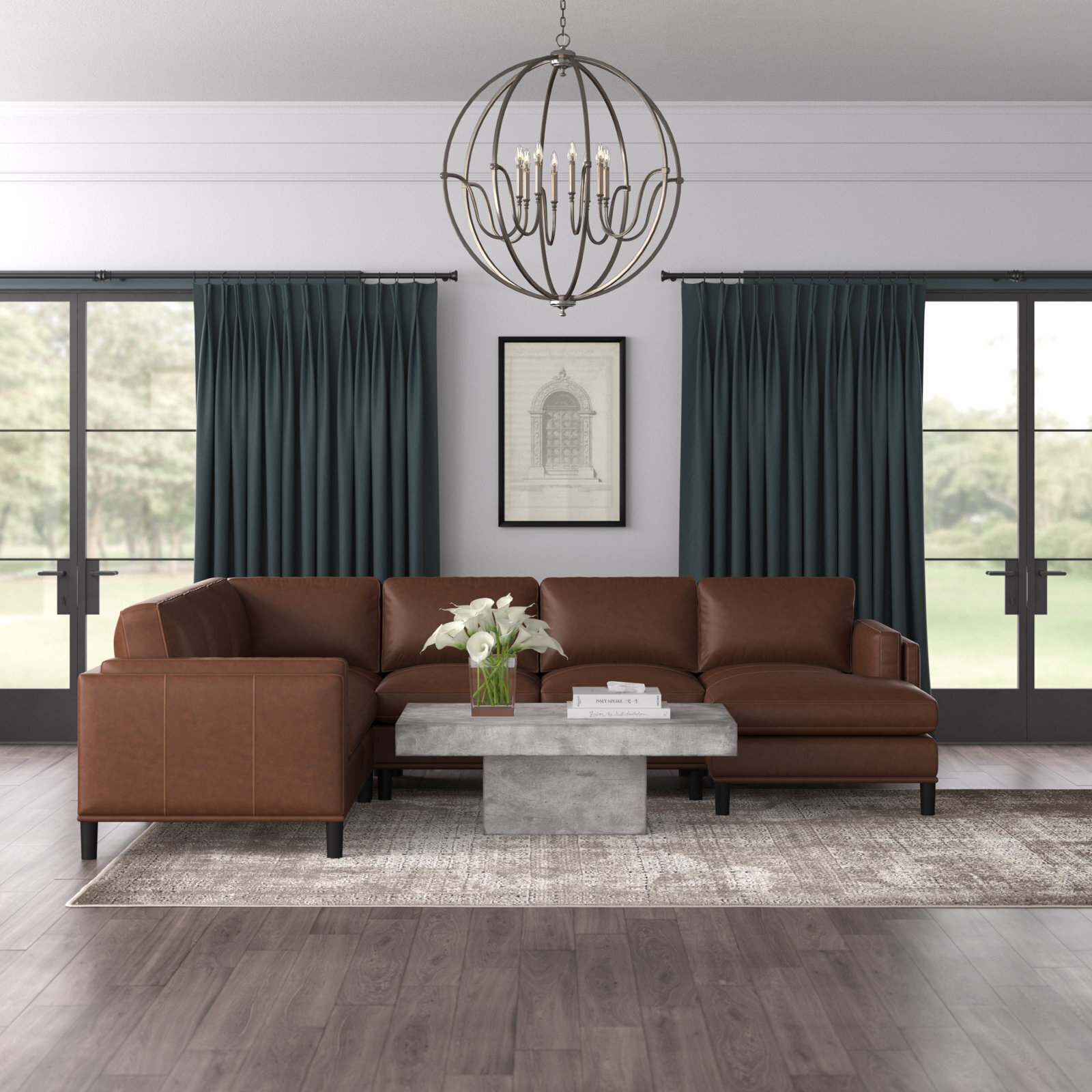 Dark Brown Upholstered Sectional