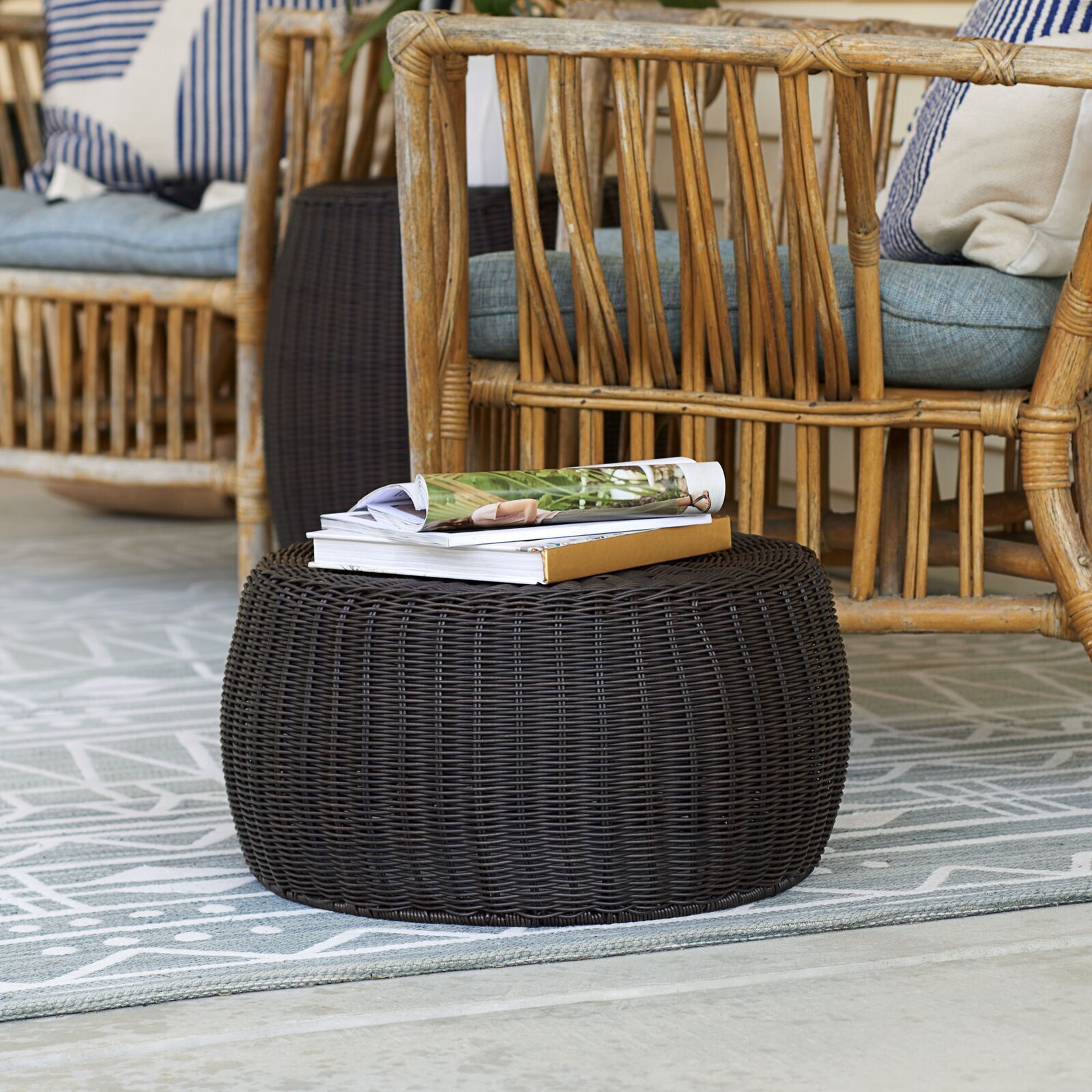 Dark Brown Wicker Ottoman