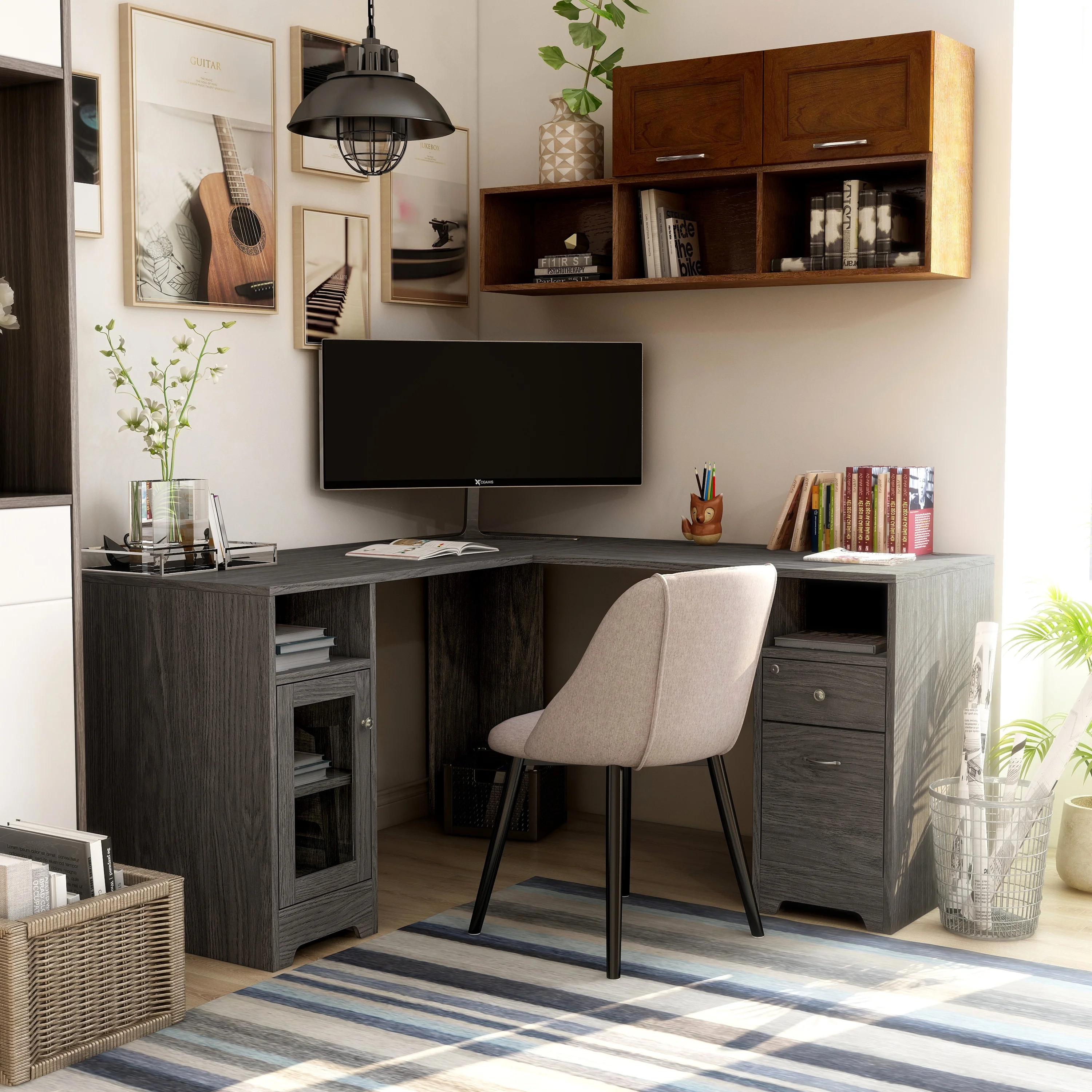 Distressed Computer Desk with Lockable Drawer
