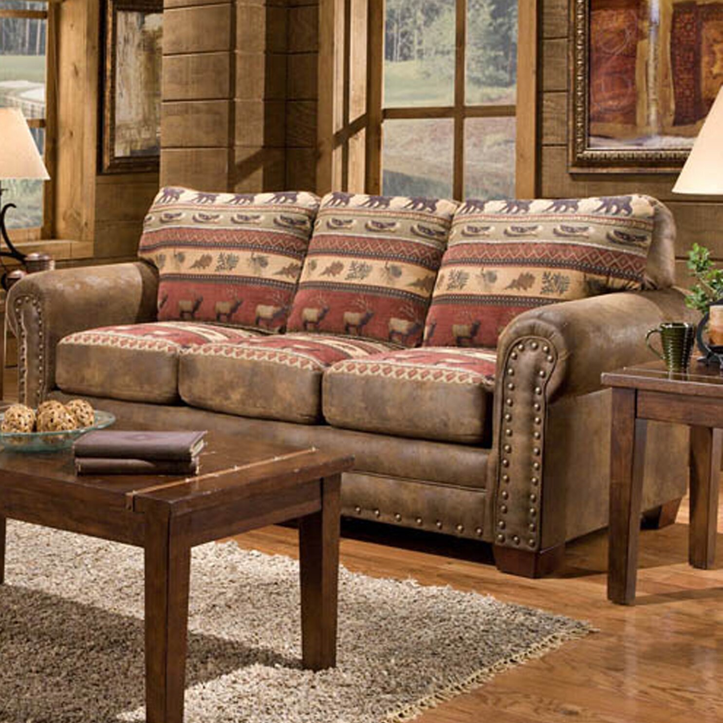 Distressed Lodge Living Room Sofa