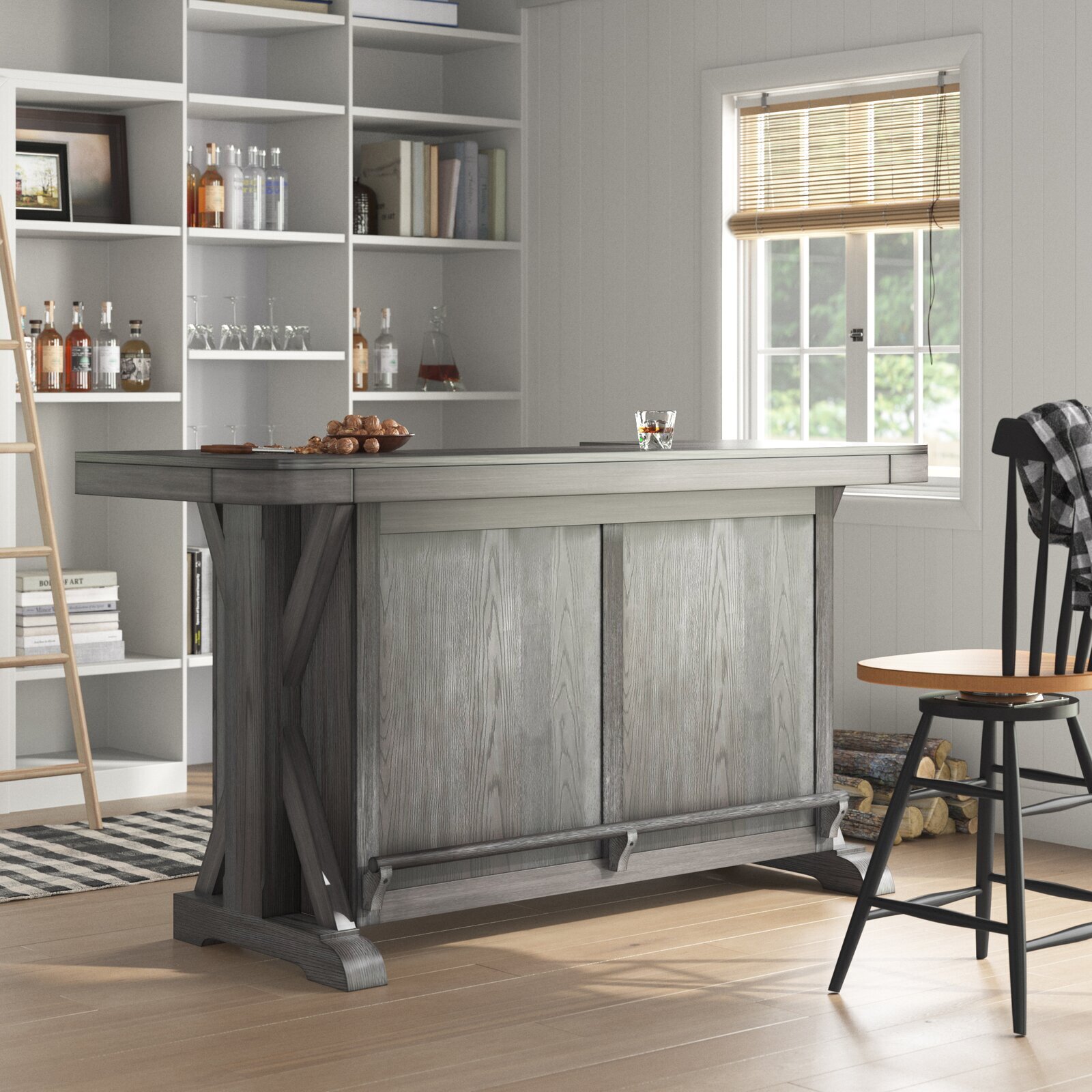 Distressed Oak Wood Home Bar 