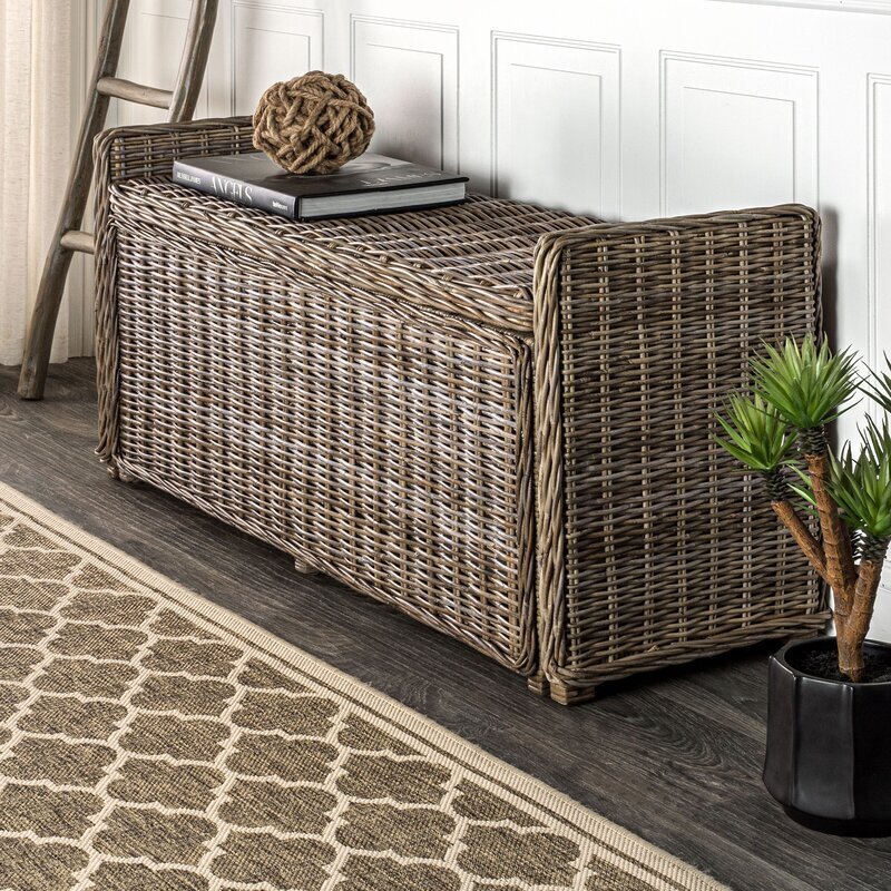 Distressed Rattan Bench