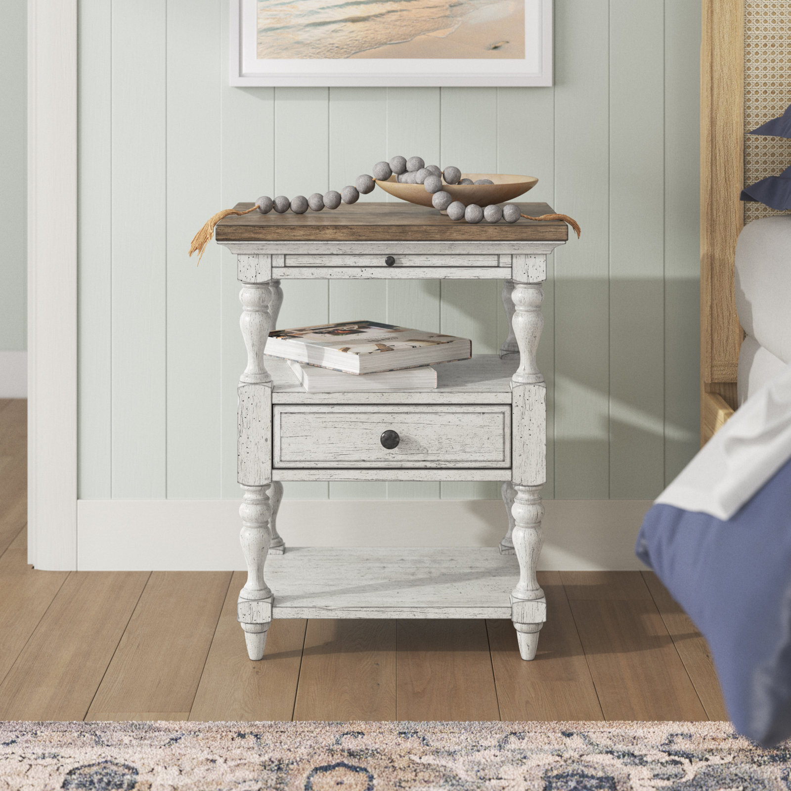 Distressed White and Brown Book Shelf Night Stand