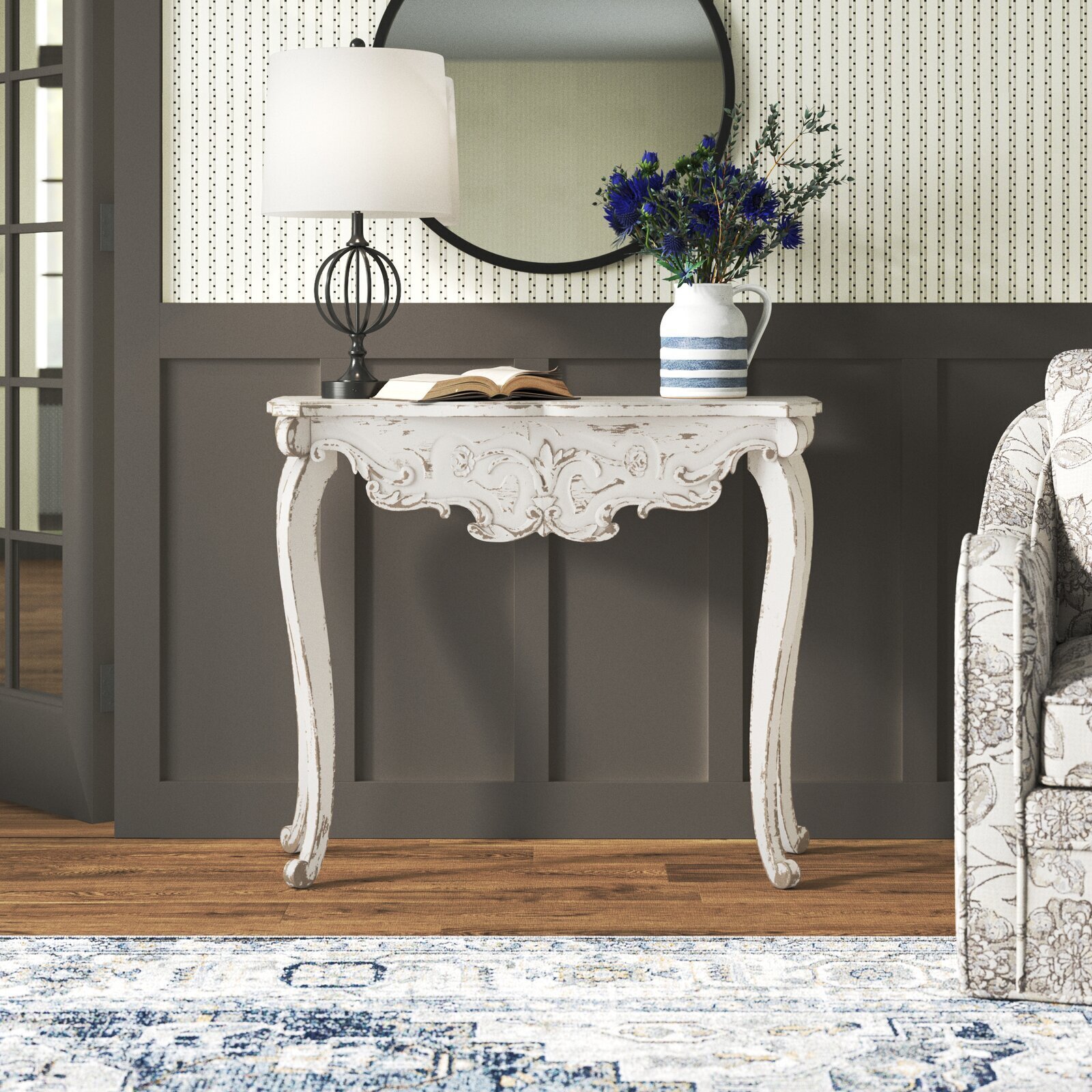 Distressed White Queen Anne Sofa Table