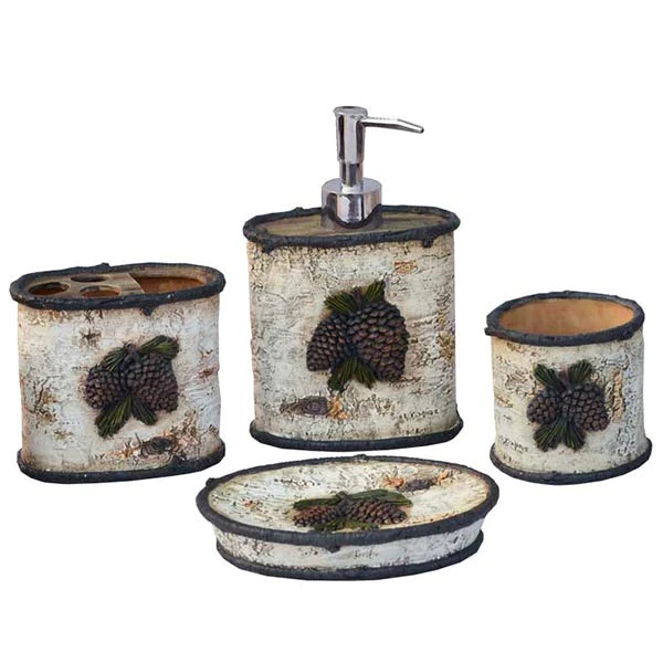Distressed Wooden Bathroom Accessories Set