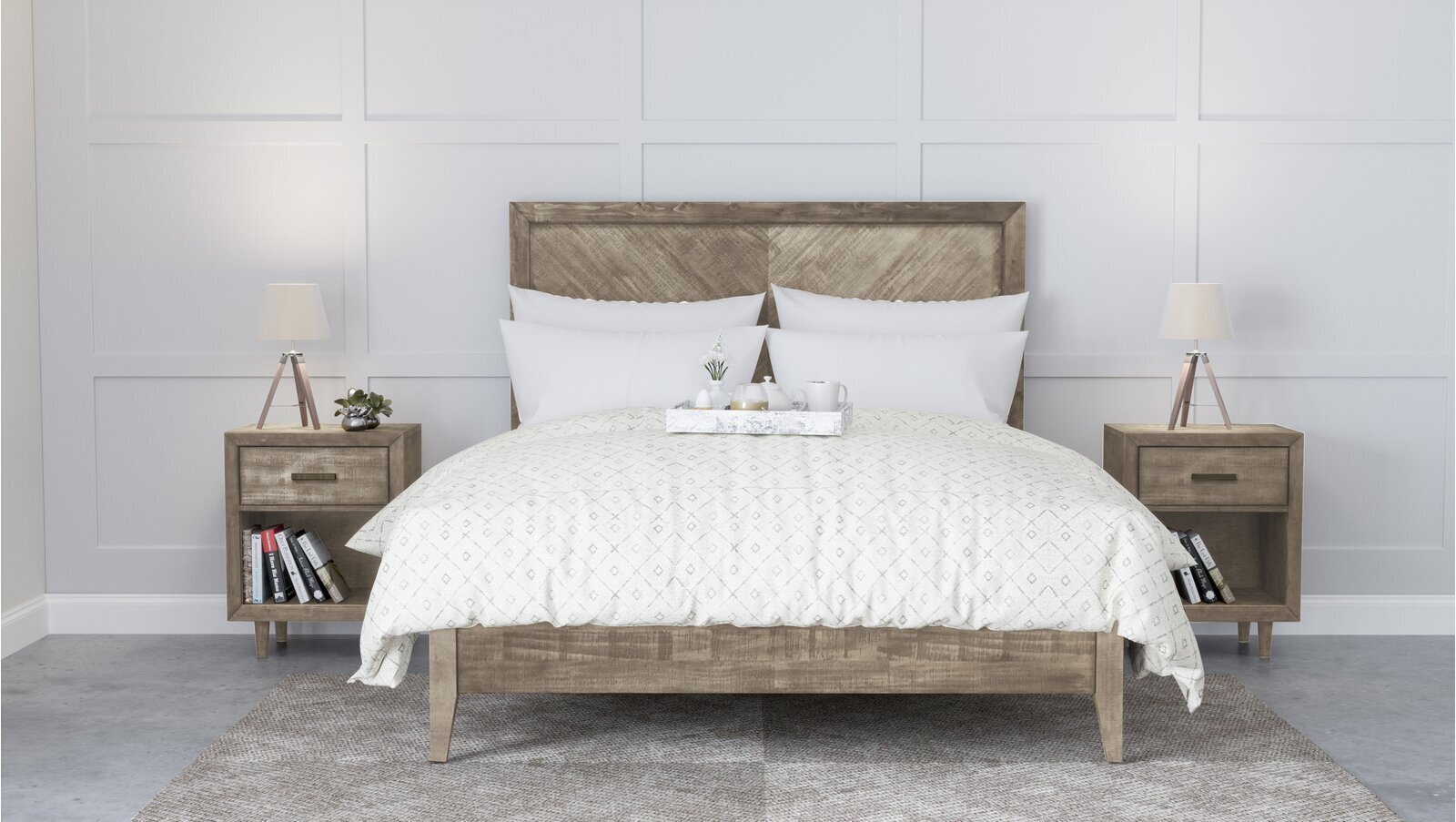 Distressed wooden furniture in a light finish