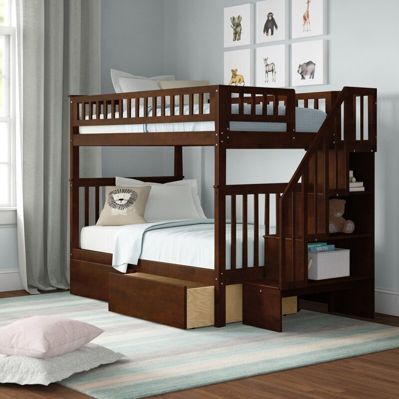 Double Adult Loft Bed With Stairs and USB Ports