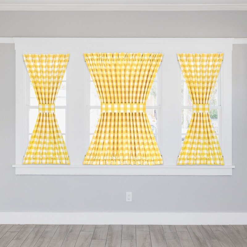Double Header Yellow Plaid Curtain Panel with Tieback