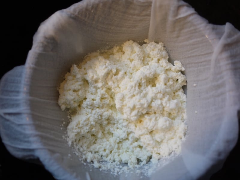draining paneer curds
