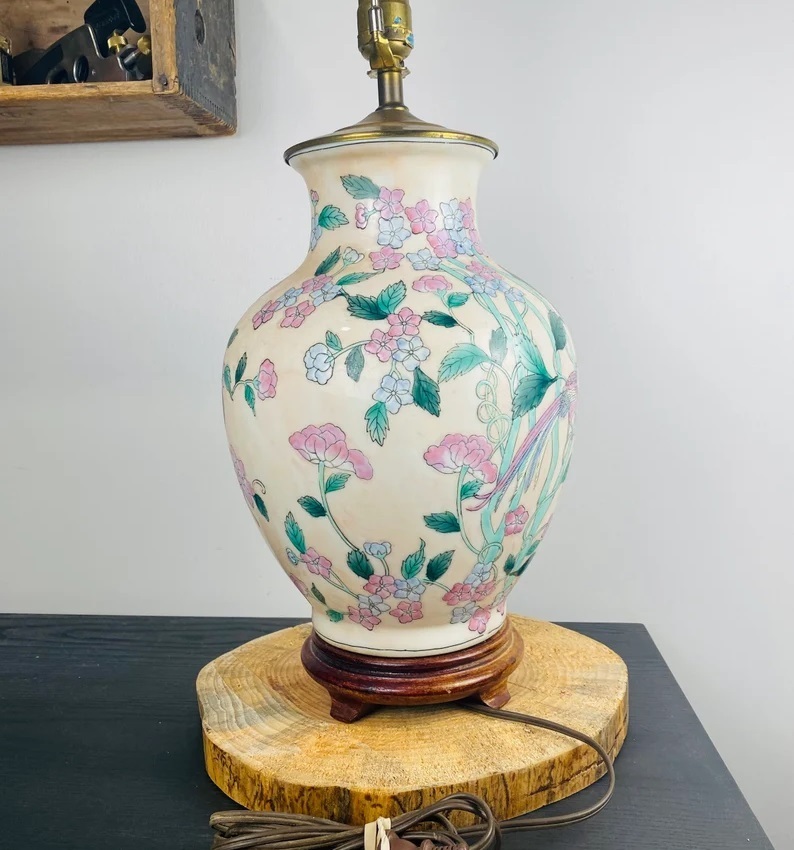 Eclectic Pink Green Peacock Lamp
