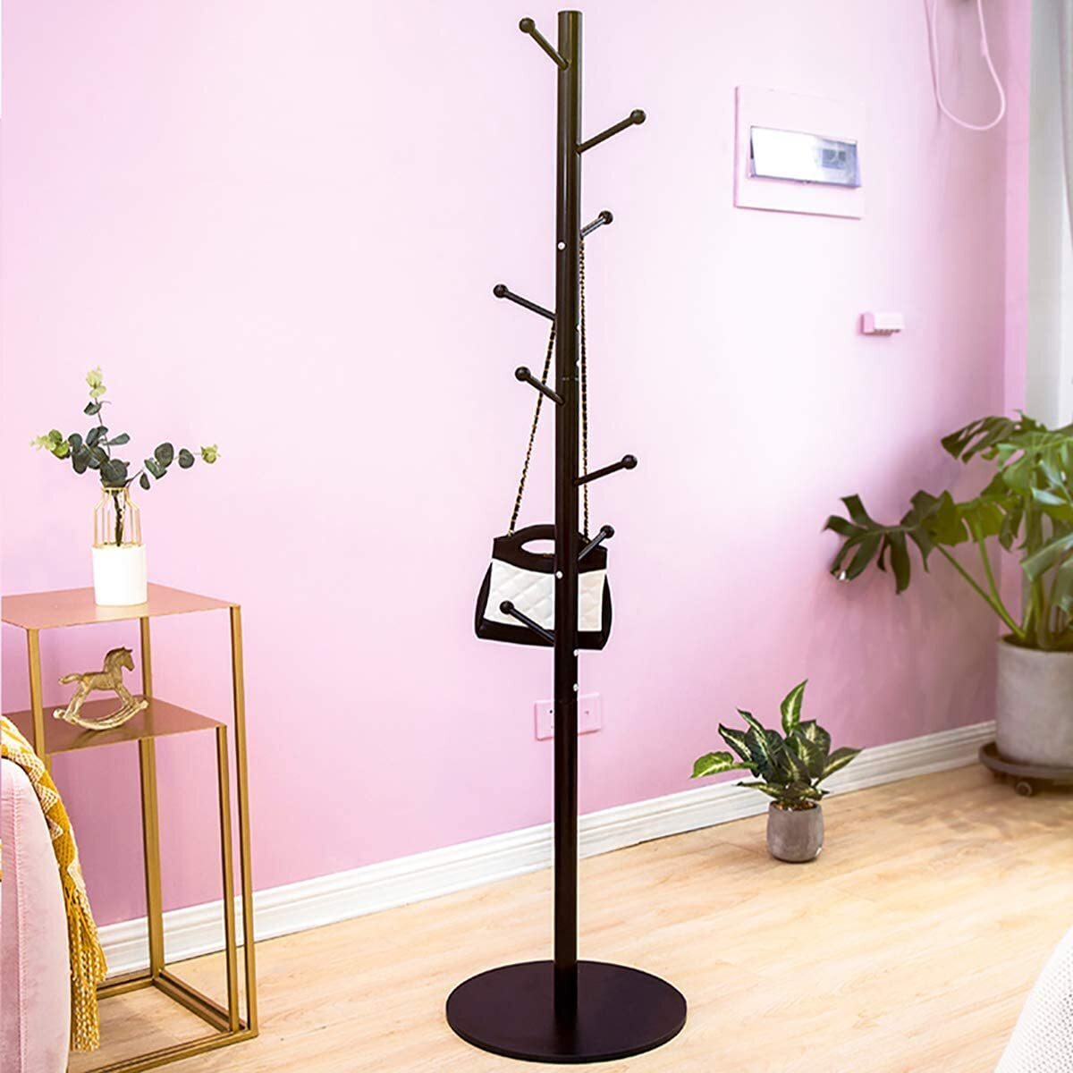 Eight Hook Black Wrought Iron Coat Rack 