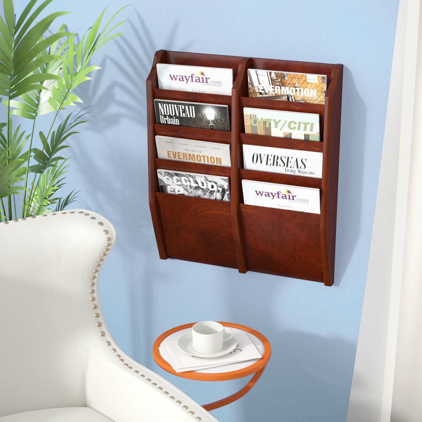 Eight Pocket Wall Mounted Magazine Rack 