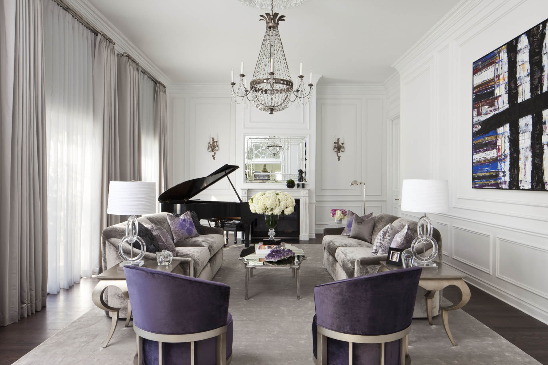 Elegant front room with a piano