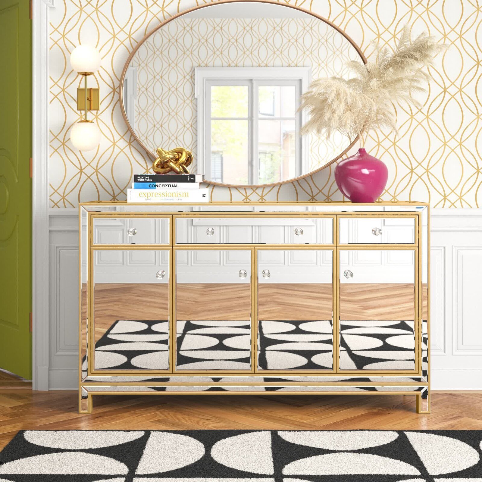 Elegant glass door sideboard