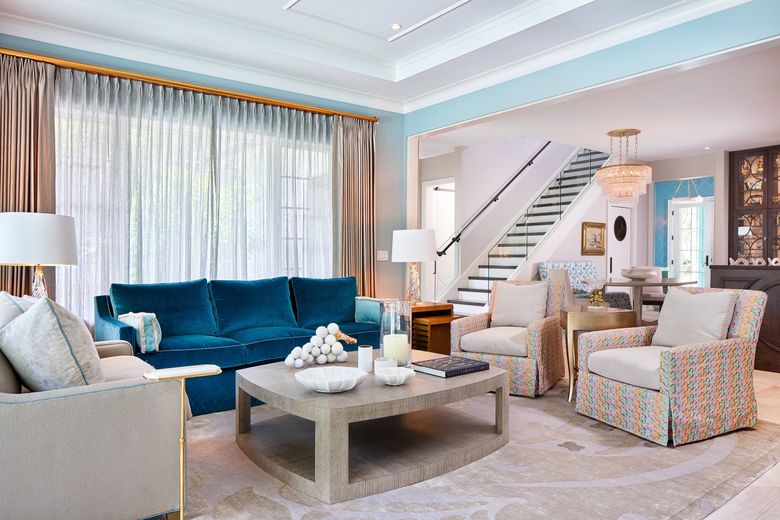 Elegant living room with a velvet sofa