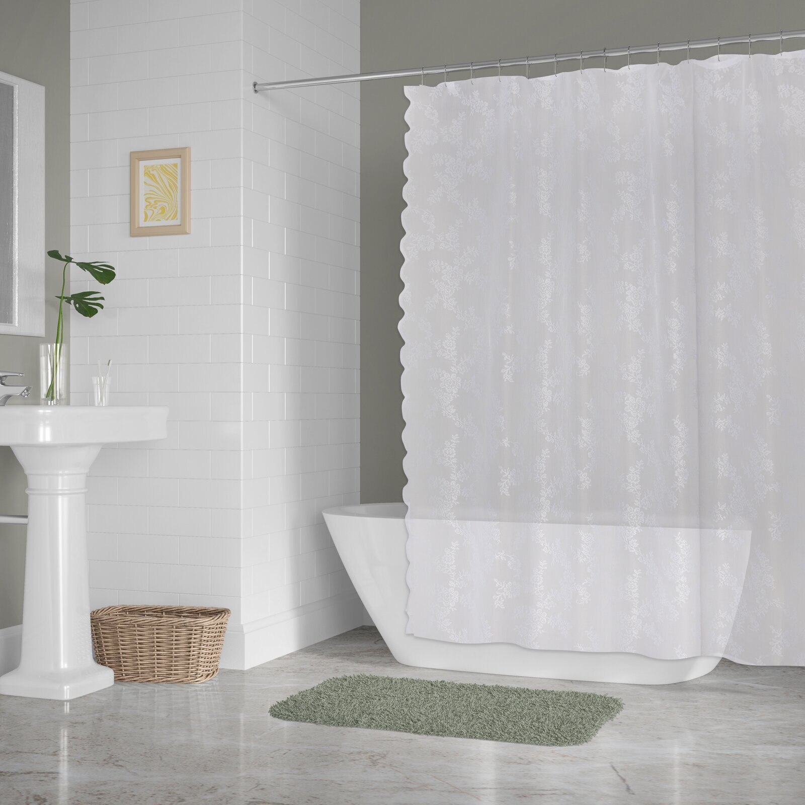 Elegant Silky Lace Shower Curtain