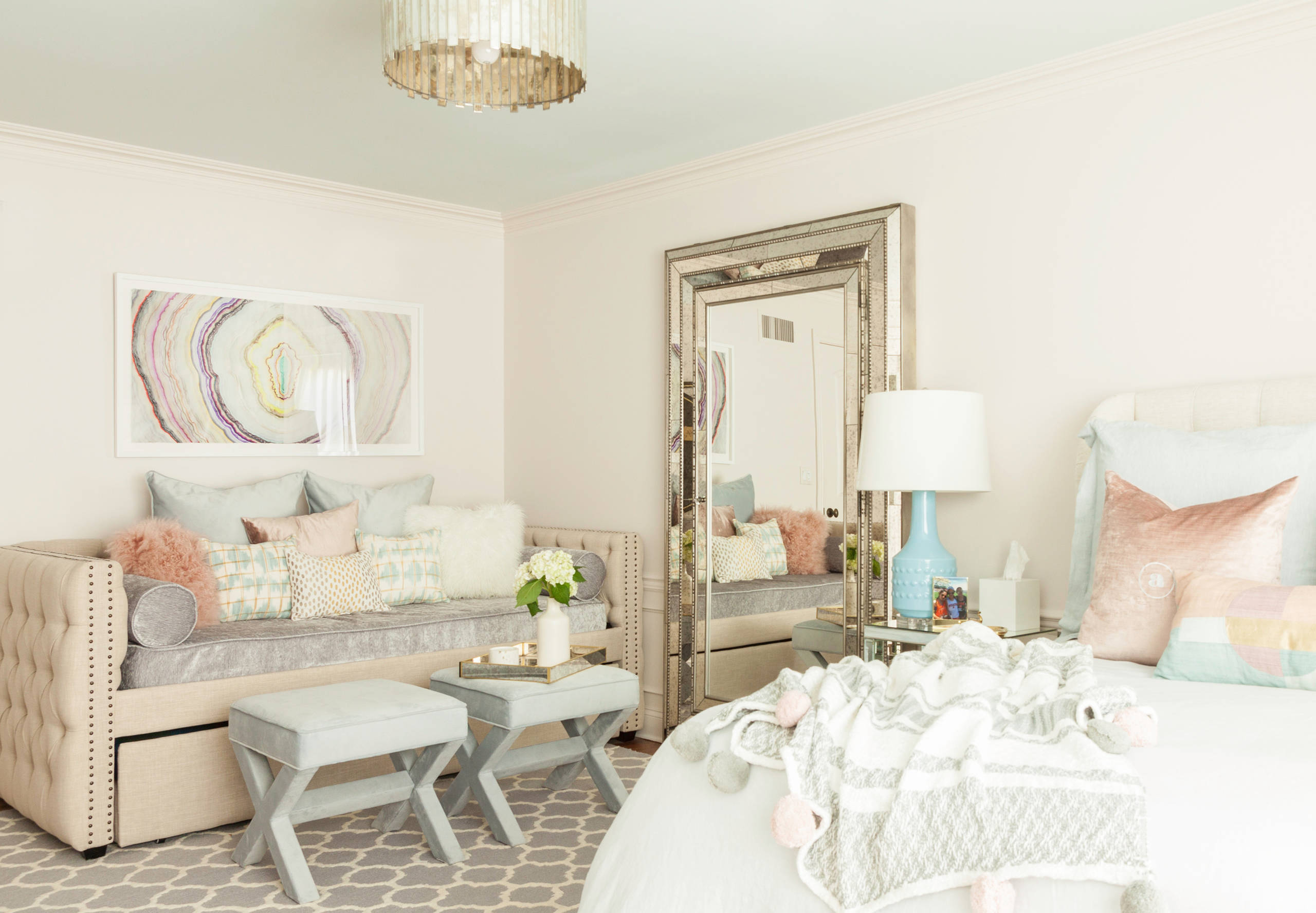 Elegant teenage girl bedroom with mirror