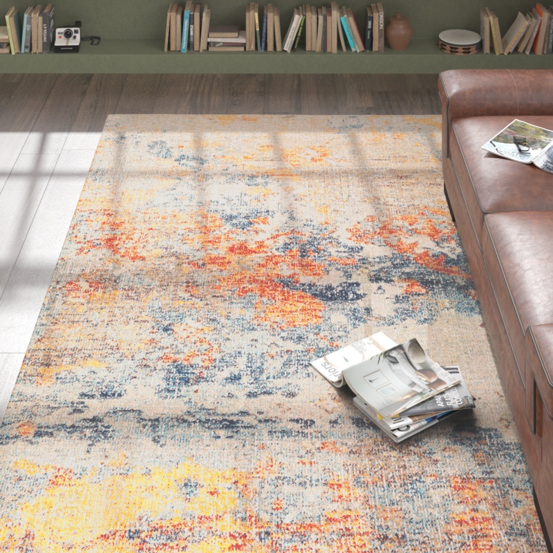 Ericksen Machine Woven / Power Loomed Orange/Gray/Ivory Indoor/Outdoor Rug