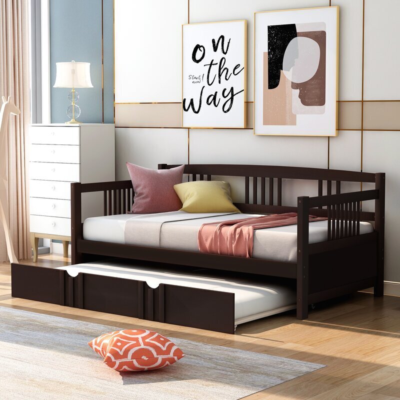 Espresso Color Solid Wood Daybed With Trundle