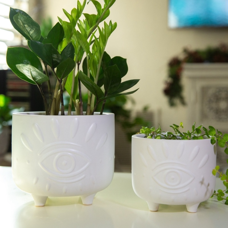 Evil Eye Footed 2 - Piece Ceramic Pot Planter Set