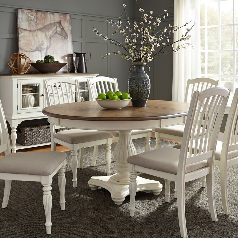 Extendable round dining table set in different colors